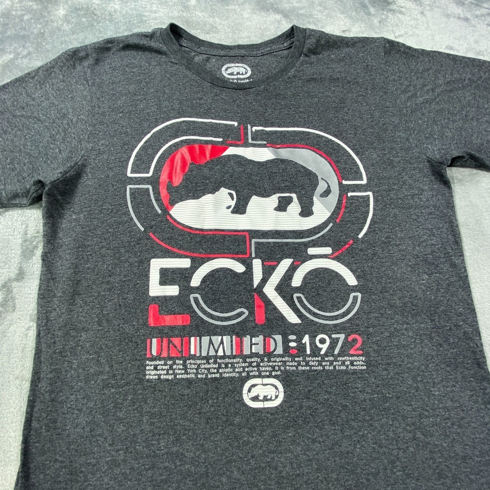 Ecko‎ Shirt Mens Medium Black Unlimited Short Sleeve Streetwear Hip Hop Graphic